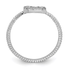 Sterling Silver Rhodium-plated Polished & Textured CZ Heart Ring - 2