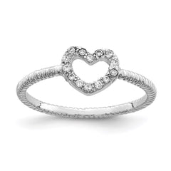Sterling Silver Rhodium-plated Polished & Textured CZ Heart Ring - 2
