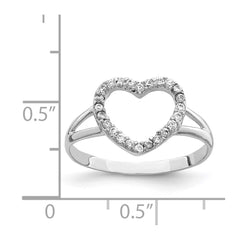 Sterling Silver Rhodium-plated Polished CZ Heart Ring - 4