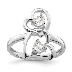 Sterling Silver Rhodium-plated CZ Double Heart Ring - 6
