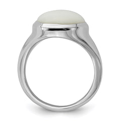 Sterling Silver Rhodium-plated White Agate Ring - 3
