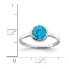Sterling Silver Rhodium-plated Polished Round Synthetic Opal Ring - 3