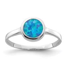 Sterling Silver Rhodium-plated Polished Round Synthetic Opal Ring - 3