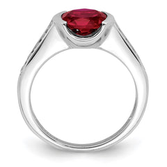 Sterling Silver Rhodium-plated Synthetic Ruby and CZ Bezel Ring - 2