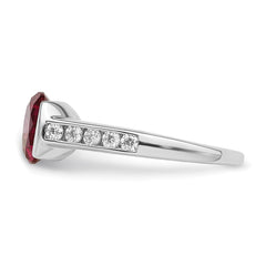 Sterling Silver Rhodium-plated Synthetic Ruby and CZ Bezel Ring