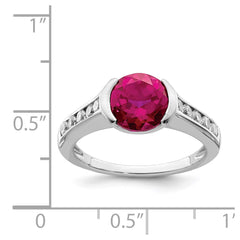 Sterling Silver Rhodium-plated Synthetic Ruby and CZ Bezel Ring - 2