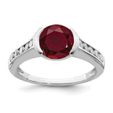 Sterling Silver Rhodium-plated Synthetic Ruby and CZ Bezel Ring - 2