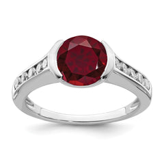 Sterling Silver Rhodium-plated Synthetic Ruby and CZ Bezel Ring - 2
