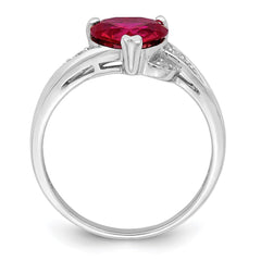 Sterling Silver Rhodium-plated CZ and Synthetic Ruby Heart Ring - 2