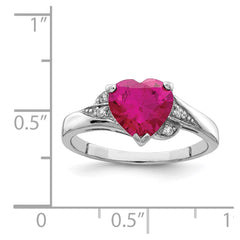 Sterling Silver Rhodium-plated CZ and Synthetic Ruby Heart Ring - 2