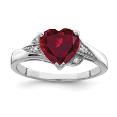Sterling Silver Rhodium-plated CZ and Synthetic Ruby Heart Ring - 2