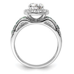 Sterling Silver Rhodium-plated CZ and Lab Created Emerald Ring - 3
