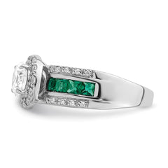 Sterling Silver Rhodium-plated CZ and Lab Created Emerald Ring - 2