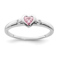 Sterling Silver Rhodium-plated White & Pink CZ Heart Ring - 3