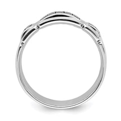 Sterling Silver Rhodium-plated Black CZ Grooved Ring - 3