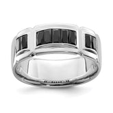 Sterling Silver Rhodium-plated Black CZ Grooved Ring - 3