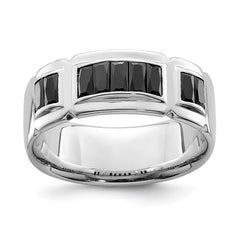Sterling Silver Rhodium-plated Black CZ Grooved Ring - 2