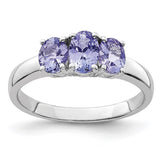 Sterling Silver Rhodium 3-Stone Tanzanite Ring - 3