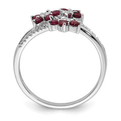 Sterling Silver Rhodium-plated 3 Flower Ruby and Diamond Ring - 2