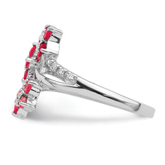 Sterling Silver Rhodium-plated 3 Flower Ruby and Diamond Ring - 2