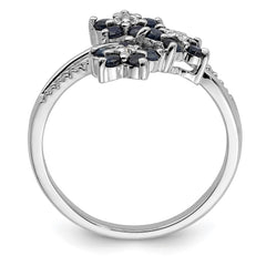 Sterling Silver Rhodium-plated 3 Flower Sapphire and Diamond Ring - 2