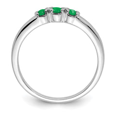 Sterling Silver Rhodium-plated Polished Emerald 3 Stone Ring - 3