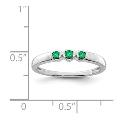 Sterling Silver Rhodium-plated Polished Emerald 3 Stone Ring - 3