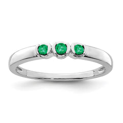 Sterling Silver Rhodium-plated Polished Emerald 3 Stone Ring - 3