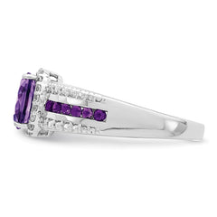 Sterling Silver Rhodium-plated Polished Amethyst & White Topaz Ring - 2