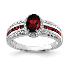 Sterling Silver Rhodium-plated Garnet and White Topaz Ring - 2