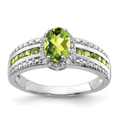 Sterling Silver Rhodium Polished Peridot & White Topaz Ring - 2