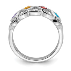 SS Rhodium-plated w/CZ, Amethyst, Citrine, Garnet & Blue Topaz Ring - 3