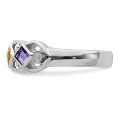 SS Rhodium-plated w/CZ, Amethyst, Citrine, Garnet & Blue Topaz Ring - 3