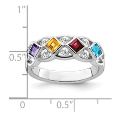 SS Rhodium-plated w/CZ, Amethyst, Citrine, Garnet & Blue Topaz Ring - 3