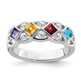 SS Rhodium-plated w/CZ, Amethyst, Citrine, Garnet & Blue Topaz Ring - 3