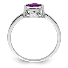 Sterling Silver Rhodium-plated Polished Amethyst Round Ring - 2