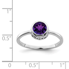 Sterling Silver Rhodium-plated Polished Amethyst Round Ring - 2