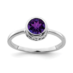 Sterling Silver Rhodium-plated Polished Amethyst Round Ring - 3