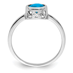 Sterling Silver Rhodium-plated Polished Blue Topaz Round Ring - 2