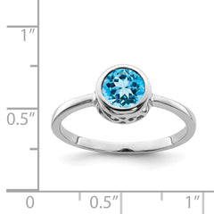 Sterling Silver Rhodium-plated Polished Blue Topaz Round Ring - 2