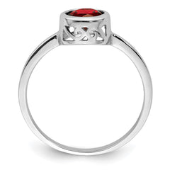Sterling Silver Rhodium-plated Polished Garnet Round Ring - 3