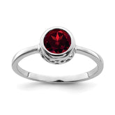 Sterling Silver Rhodium-plated Polished Garnet Round Ring