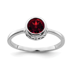 Sterling Silver Rhodium-plated Polished Garnet Round Ring - 3