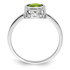 Sterling Silver Rhodium-plated Polished Peridot Round Ring - 3