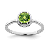 Sterling Silver Rhodium-plated Polished Peridot Round Ring - 2