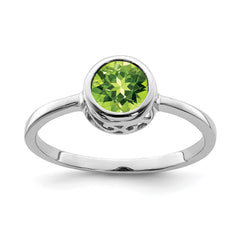 Sterling Silver Rhodium-plated Polished Peridot Round Ring - 3