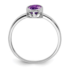 Sterling Silver Rhodium-plated Polished Amethyst Oval Ring - 2