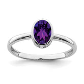 Sterling Silver Rhodium-plated Polished Amethyst Oval Ring - 2