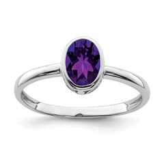 Sterling Silver Rhodium-plated Polished Amethyst Oval Ring - 3