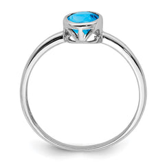 Sterling Silver Rhodium-plated Polished Blue Topaz Oval Ring - 2